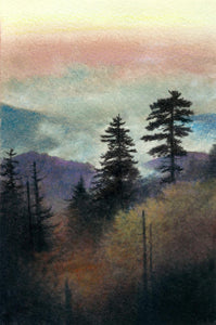 Above the clouds - watercolor. A Smokies landscape of a late summer morning.
