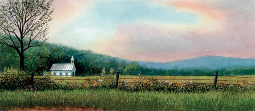 Amazing Grace - watercolor. This spring landscape depicts Murphy's Chapel United Methodist Church, which is located along Pittman Center Road in Sevierville, Tennessee.