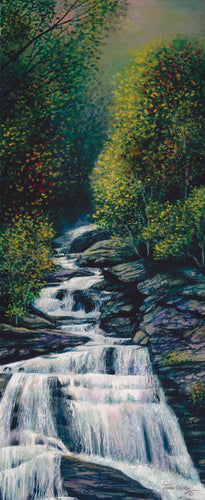 An early autumn watercolor of Cullasaja Falls in North Carolina. 