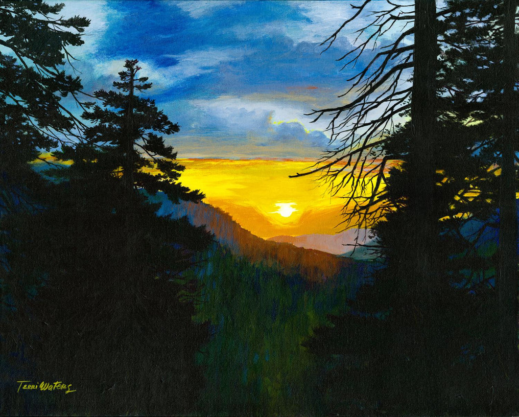 An original acrylic of a Smoky Mountain sunset.