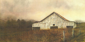 A late autumn Smokies morning landscape watercolor of an old barn that stands as a testament to the Appalachian way of life.