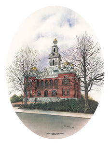 A watercolor landscape of the Sevier County Courthouse. 