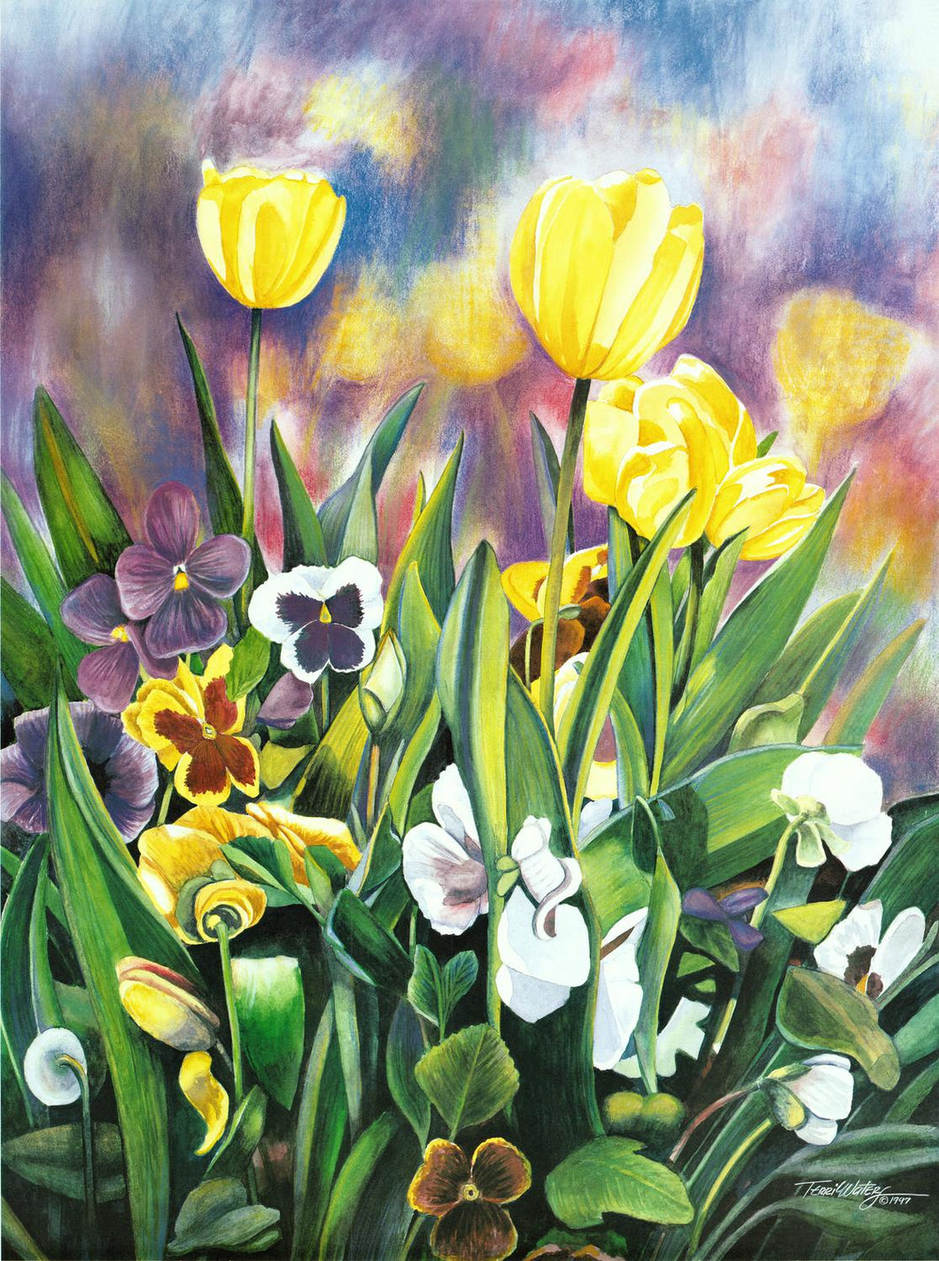 A Gatlinburg floral offering, done in watercolor, with a riot of spring flowers.