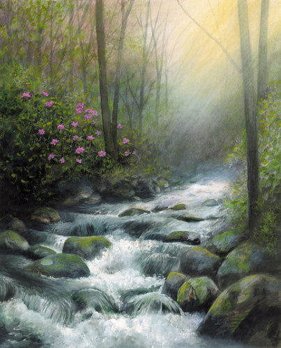 A Smokies view of the Roaring Fork Motor Nature Trail, painted in watercolor.