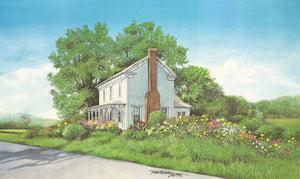A summer watercolor landscape of the Robertson house in Sevierville, Tennessee.