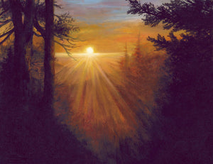 A Smokies landscape of a high mountain sunset, painted in oil.
